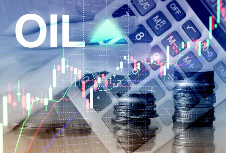 Grafici petrolio, scritta OIL e calcolatrice