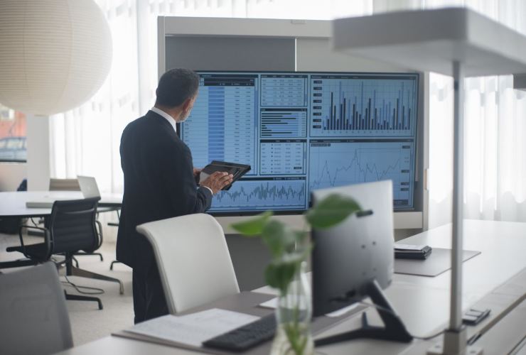 Persona che studia dei grafici e dati