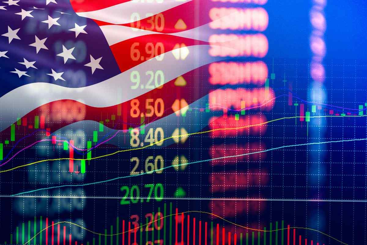Bandiera americana, grafico e prezzi azionari