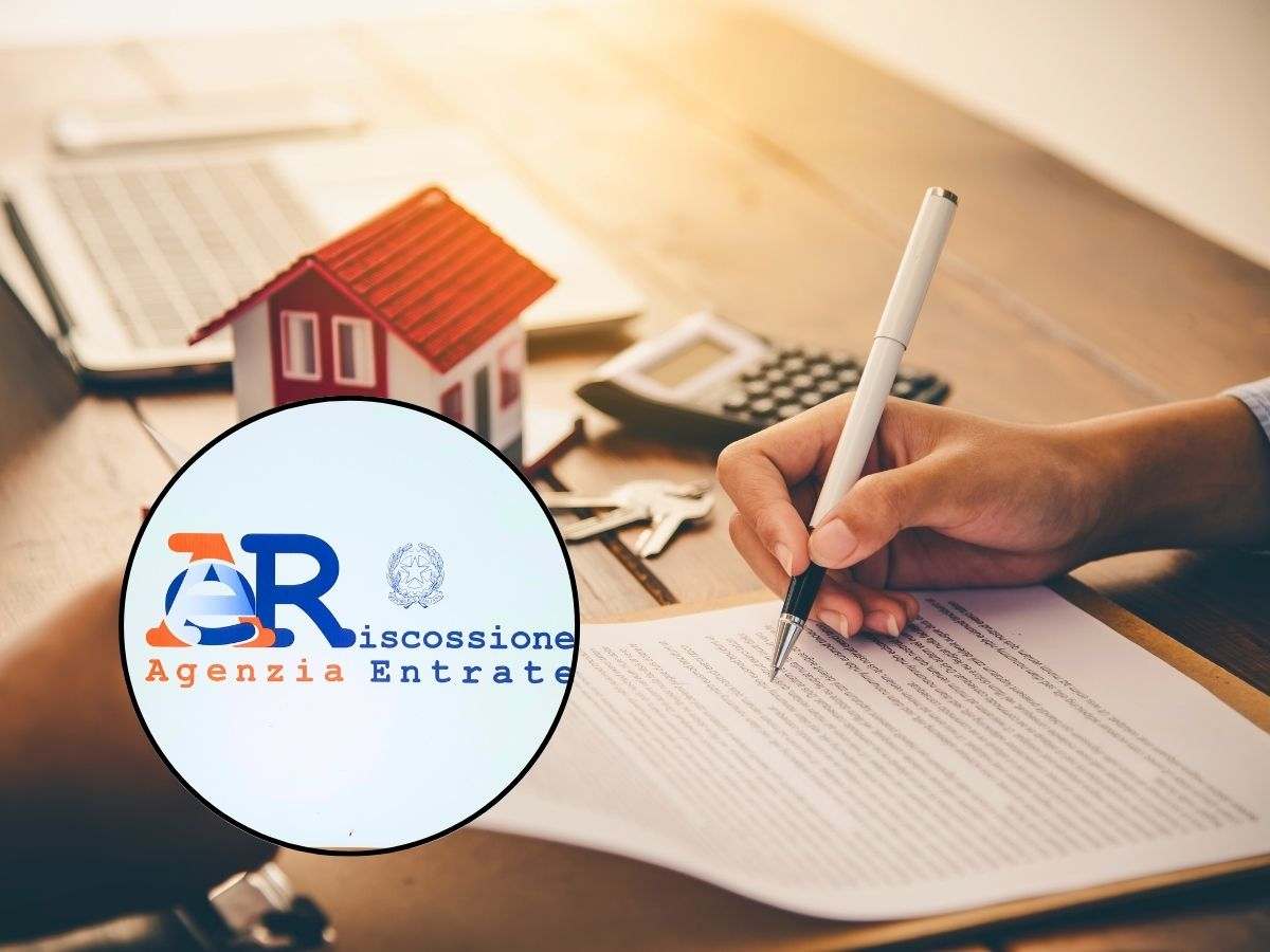 sfondo persona che firma ipoteca e tondo con logo ADE