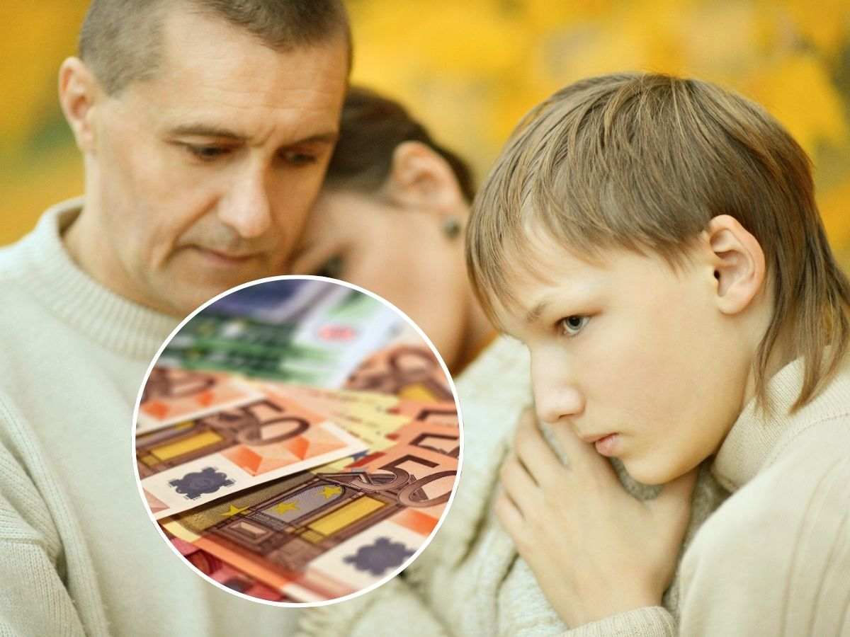 sfondo famiglia triste e tondo con banconote euro