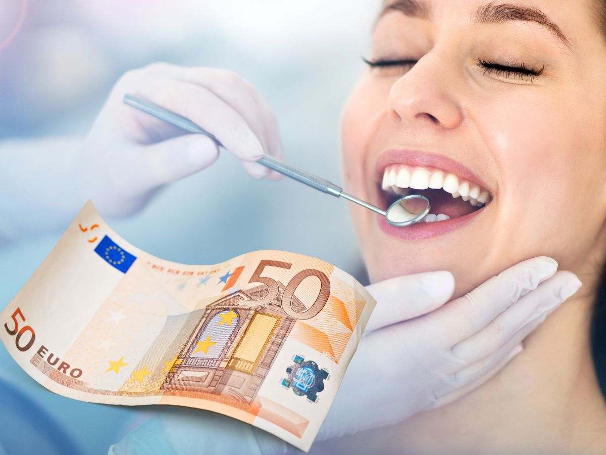sfondo ragazza dal dentista e banconote 50 euro