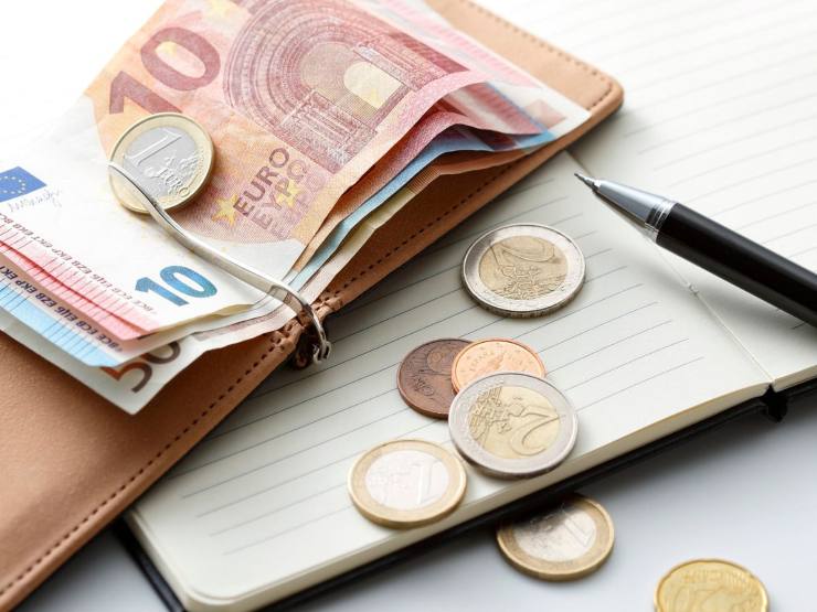 banconote e monete euro su taccuino