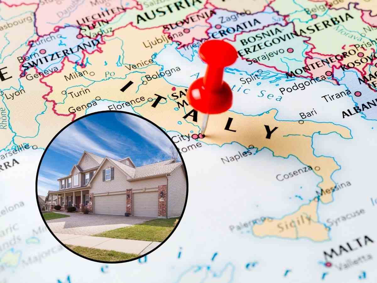 sfondo cartina Italia e tondo con casa