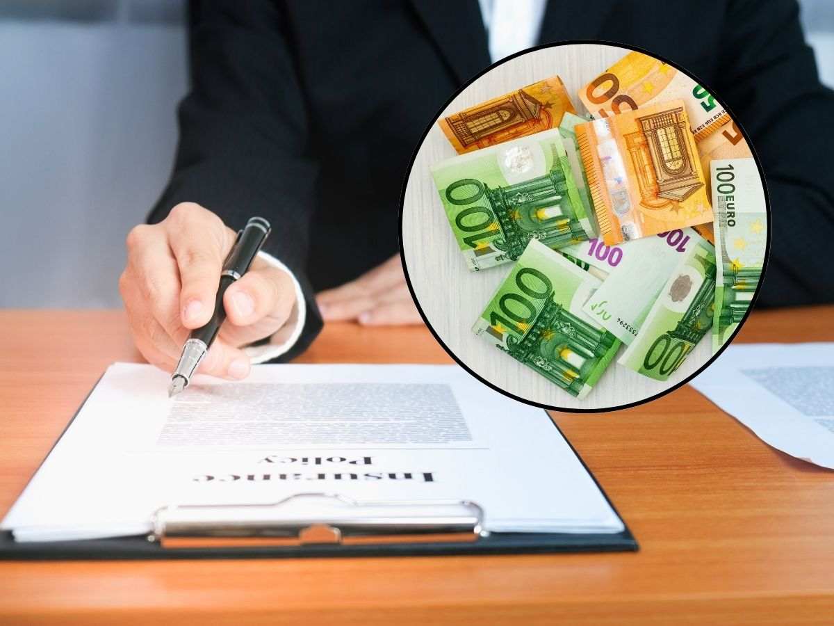 sfondo persona legge documento e tondo con banconote euro