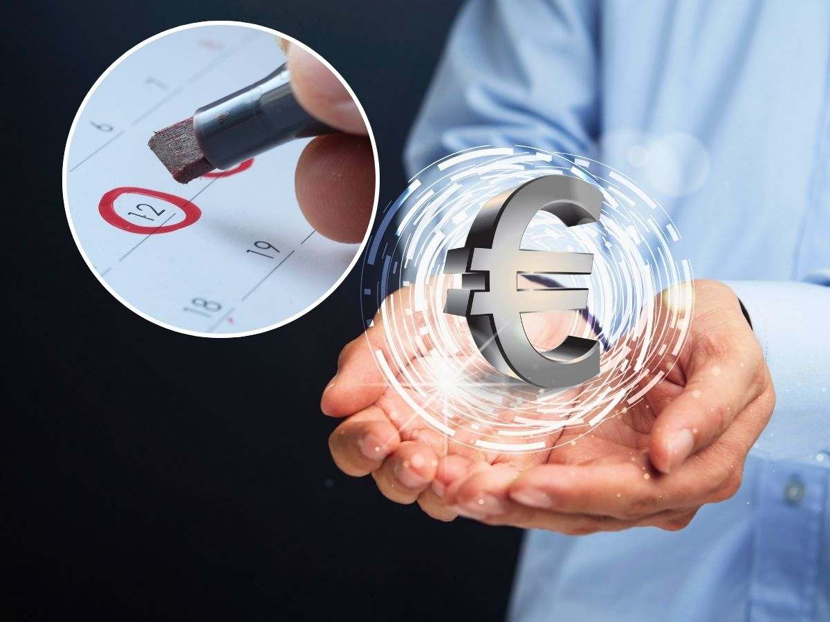 sfondo uomo con simbolo euro in mano e tondo con evidenziatore che cerchia data