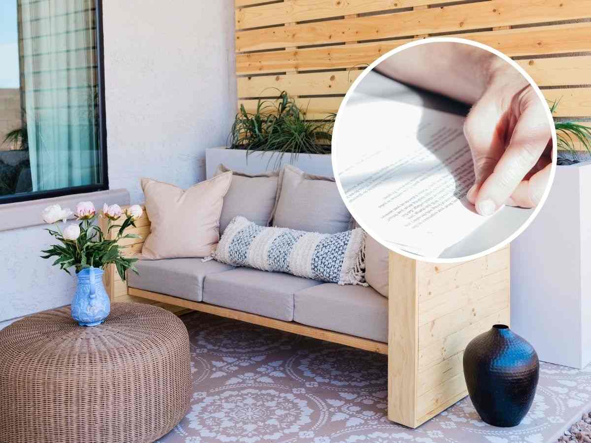 sfondo veranda e tondo con mano che indica dettagli documento