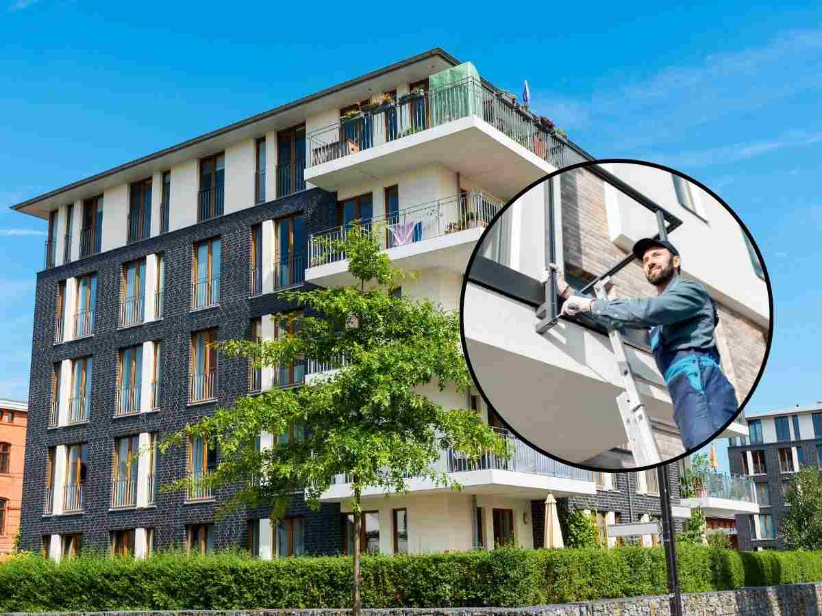 sfondo condominio tondo manutenzione balcone con operatore