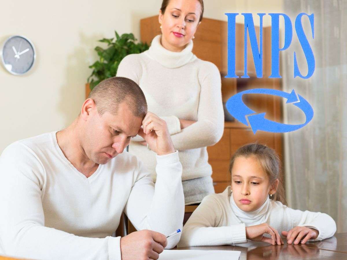 sfondo famiglia triste e logo INPS