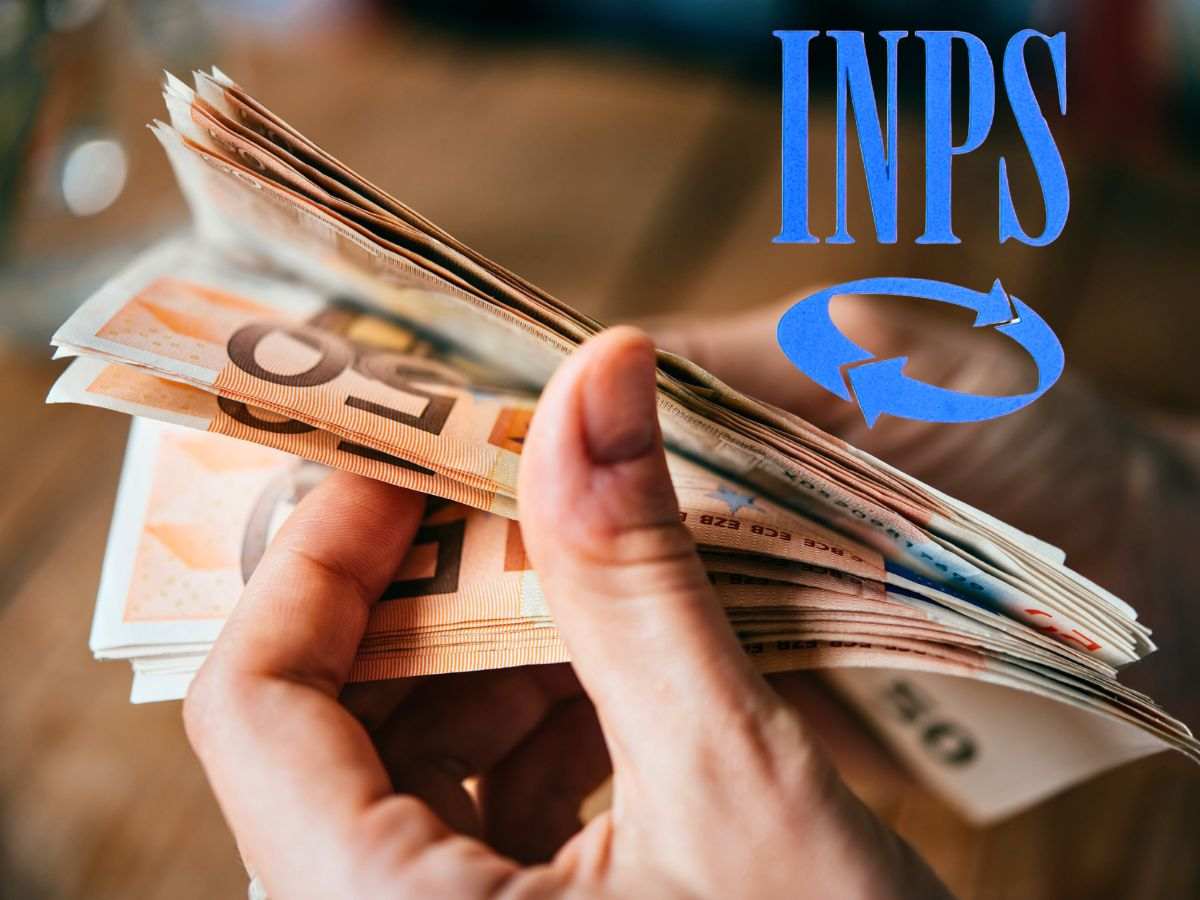 sfondo banconote 50 euro in mano e logo INPS