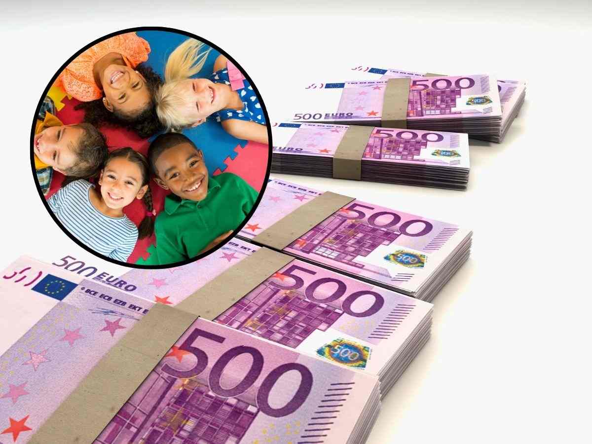 sfondo banconote euro e tondo con bambini