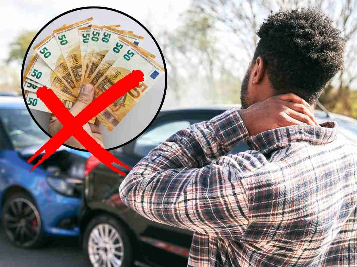 sfondo incidente stradale e tondo con banconote euro e X