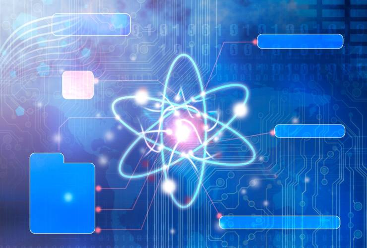 illustrazioni di un atomo e calcolo quantistico