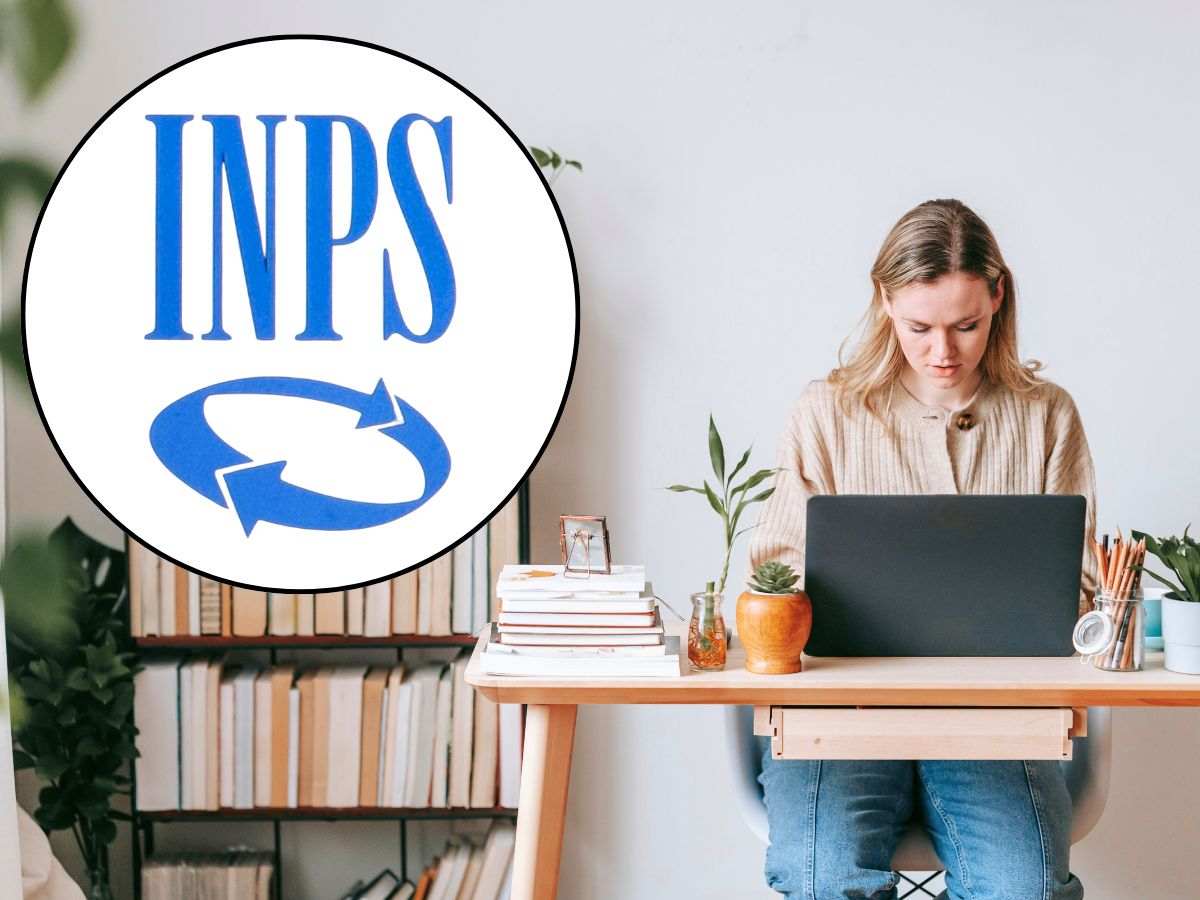 sfondo ragazza al pc e tondo con logo INPS