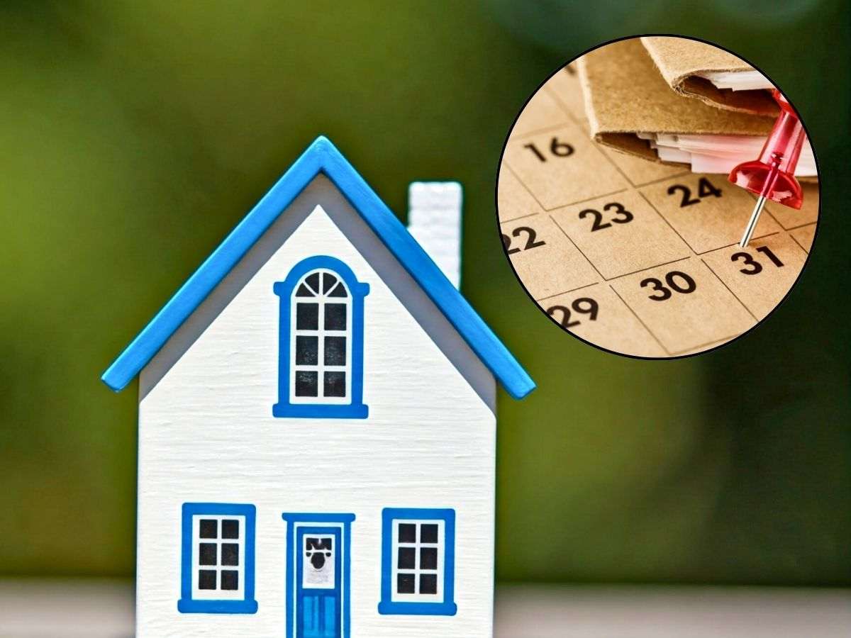 sfondo casetta in miniatura e tondo con calendario