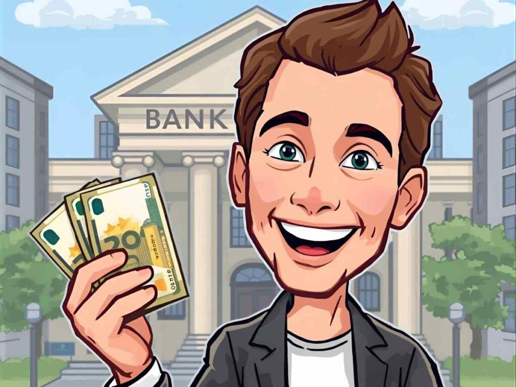 Uomo sorridente con soldi in mano