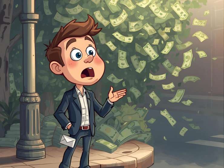Uomo con soldi volanti